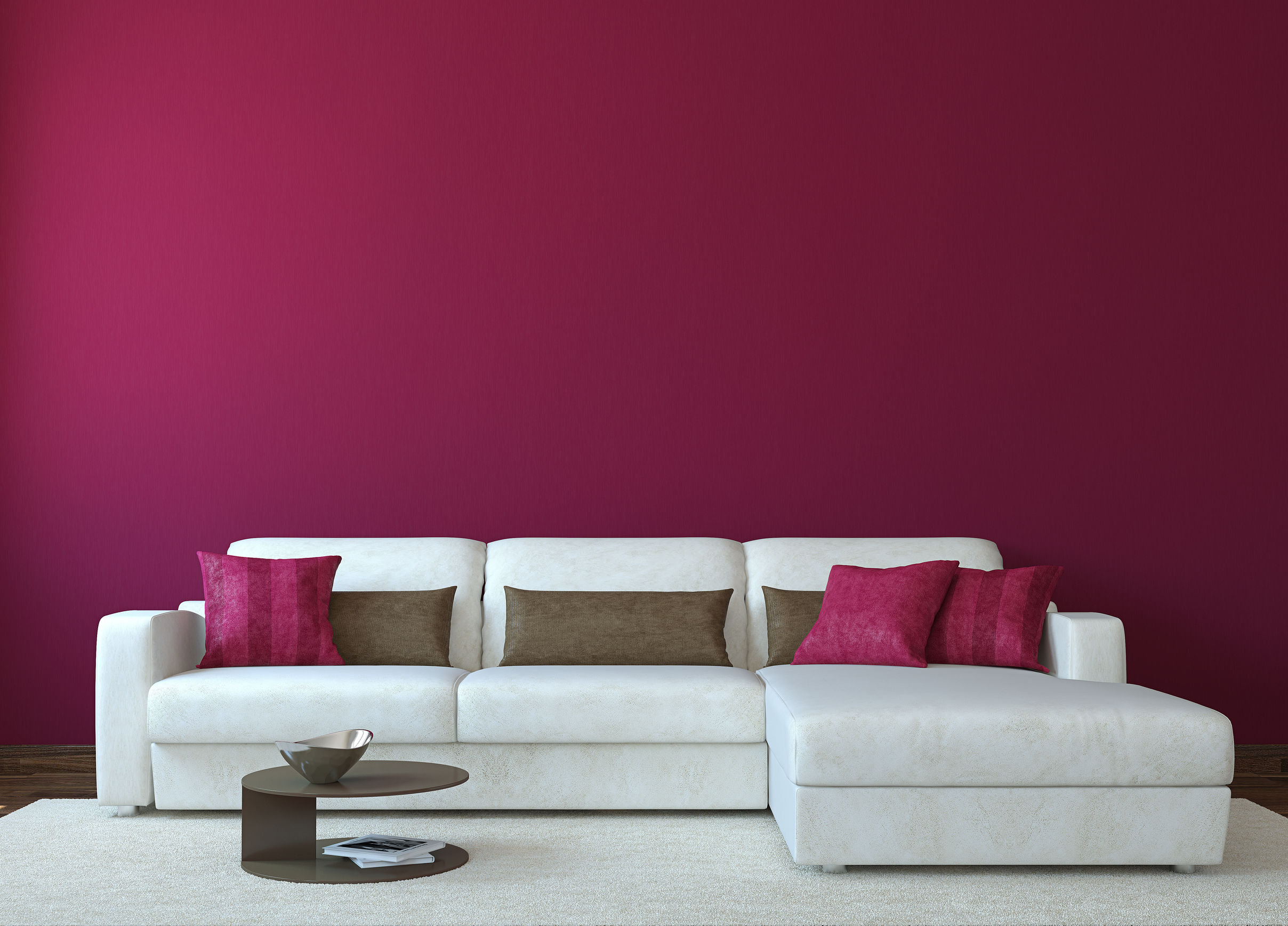 Generic Living Room with maroon wall and pillows